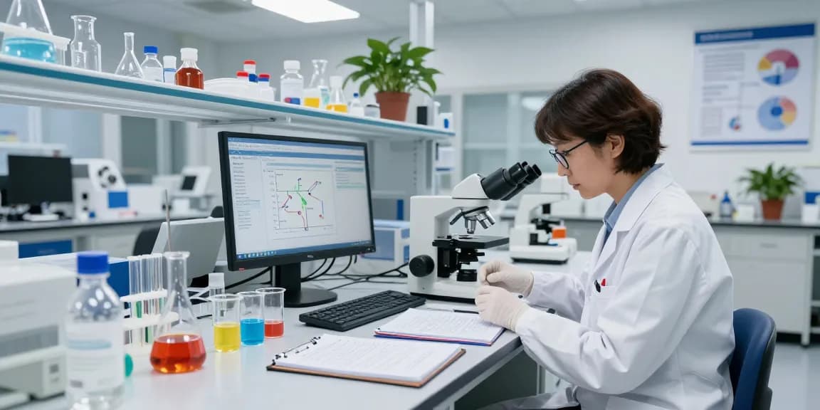 Scientist analyzing samples for glp-3-rt research in a modern laboratory.